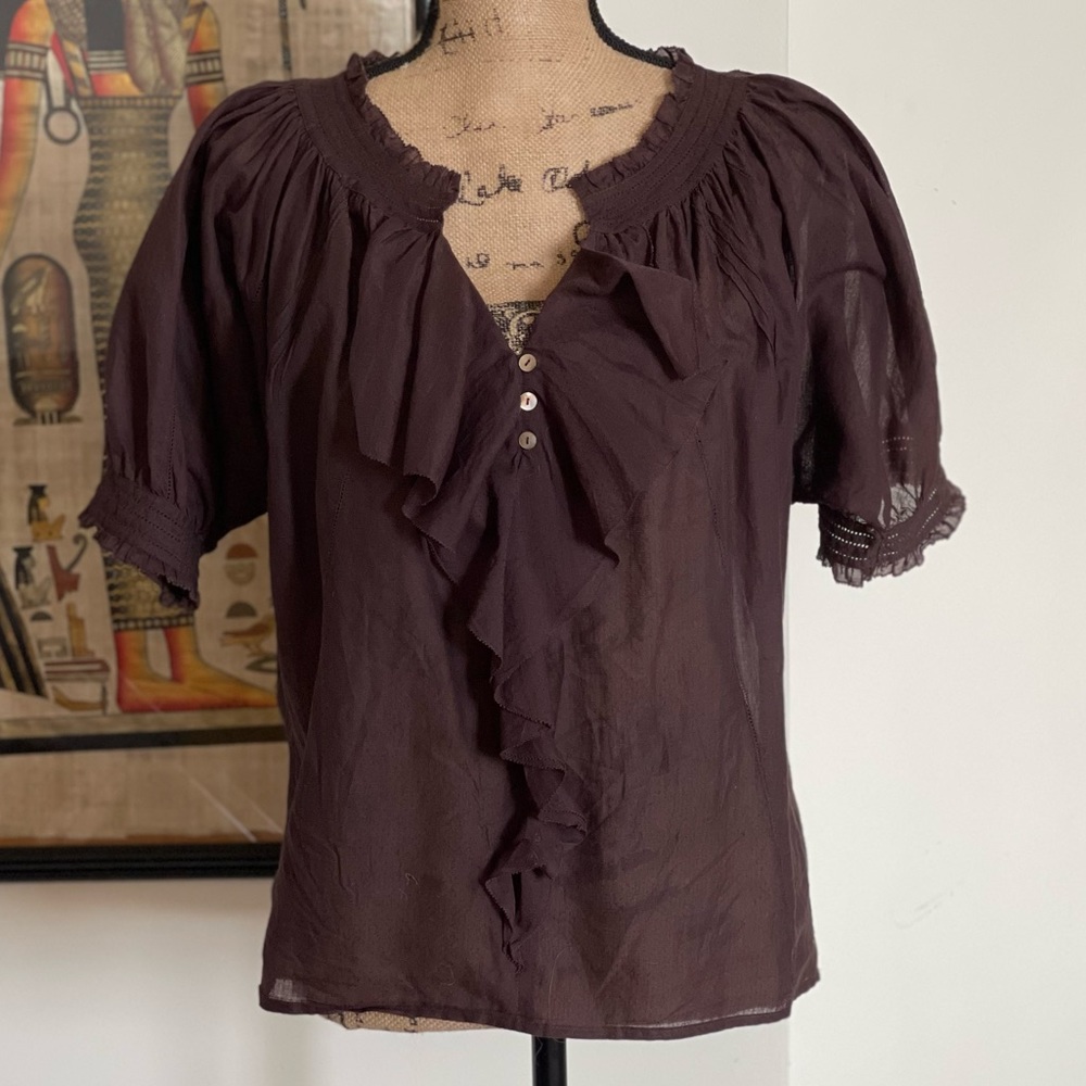 Diane Von Furstenberg brown cotton lightweight blouse size 4